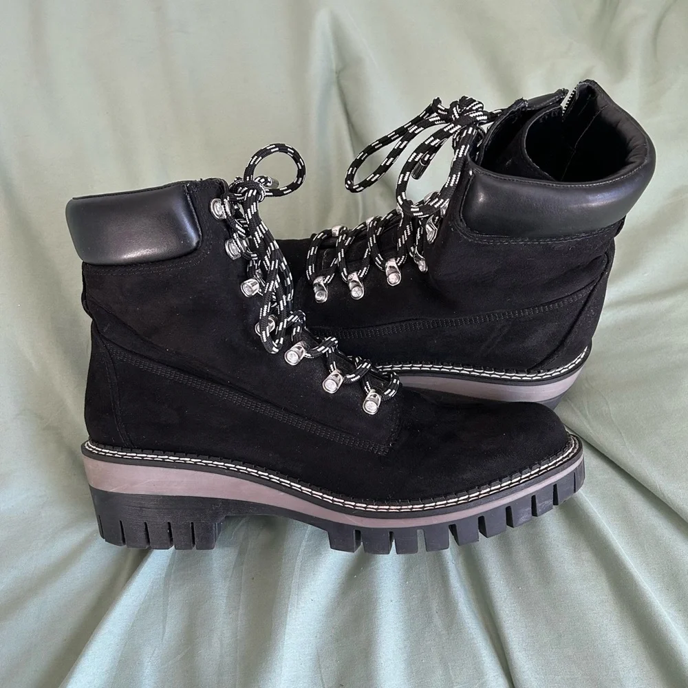 🩷JLO BLACK LACE UP WINTER ANKLE BOOTS COMBAT BOOTS TRENDING SIZE 8.5 - Picture 2 of 12